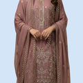 Tea Pink Chiffon 3 Piece Suit | Embroidered Shirt with Dupatta | Ready to Wear Pakistani Dress | Embroidered Formal Salwar Kameez for Women