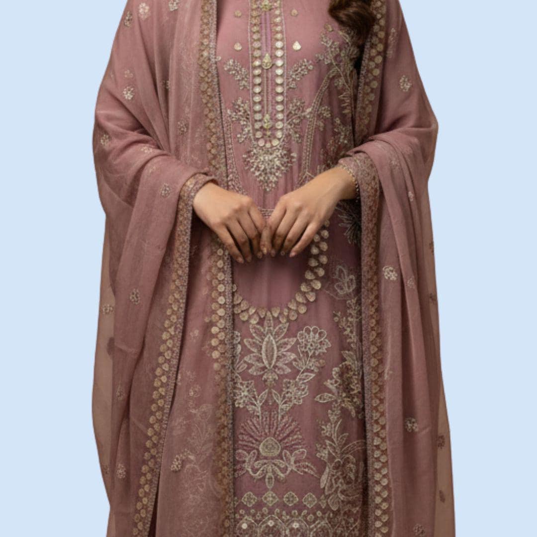 Tea Pink Chiffon 3 Piece Suit | Embroidered Shirt with Dupatta | Ready to Wear Pakistani Dress | Embroidered Formal Salwar Kameez for Women
