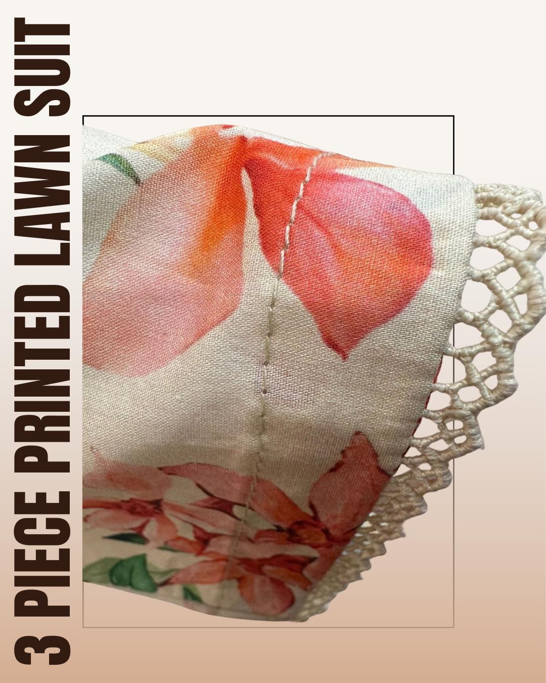 Printed Lawn 3 Piece Suit | Shirt, Dupatta & Trouser Beige With Turquoise and Lilac Palette