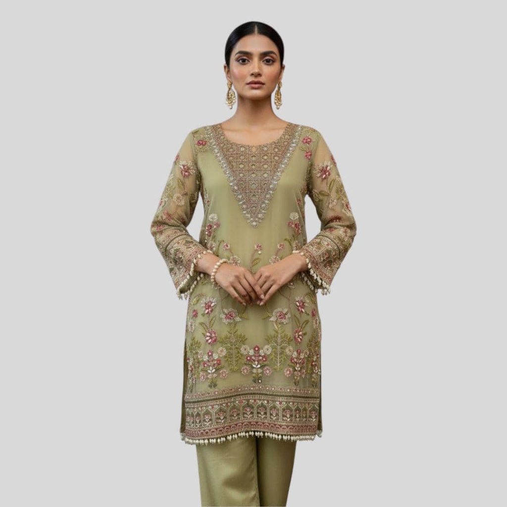 Sage Green Embroidered Pakistani 3 Piece Suit – Luxury Salwar Kameez with Dupatta – Eid Outfit, Wedding Guest Dress
