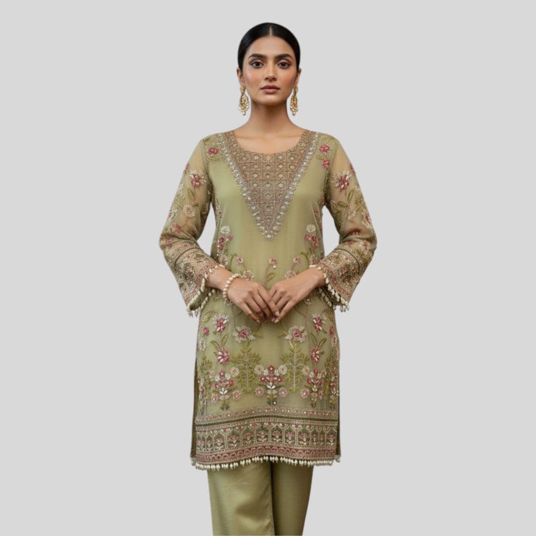 Sage Green Embroidered Pakistani 3 Piece Suit – Luxury Salwar Kameez with Dupatta – Eid Outfit, Wedding Guest Dress