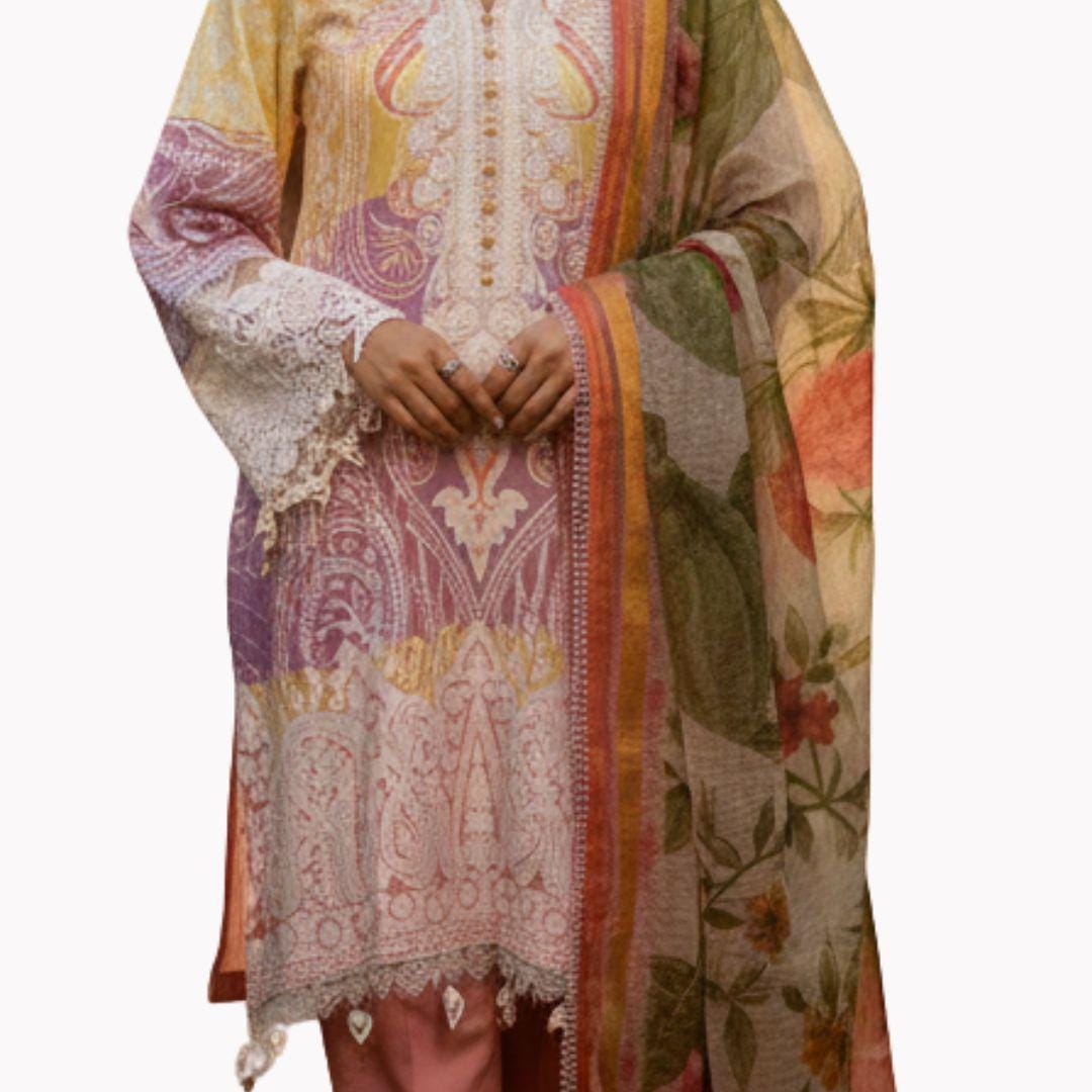 Pastel Printed Pakistani 3 Piece Suit for Women – Floral Salwar Kameez with Dupatta – Eid Outfit, Indian Ethnic Wear