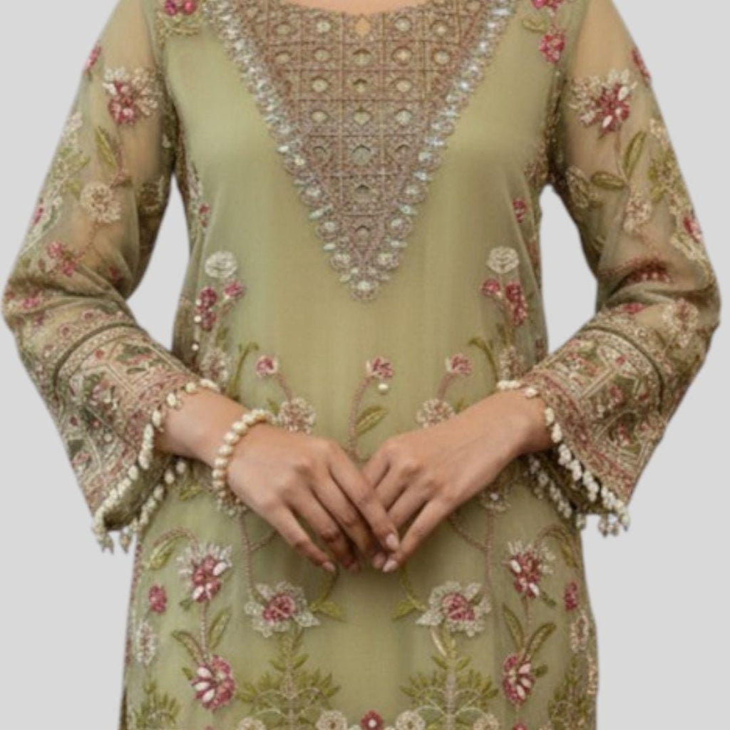 Sage Green Embroidered Pakistani 3 Piece Suit – Luxury Salwar Kameez with Dupatta – Eid Outfit, Wedding Guest Dress