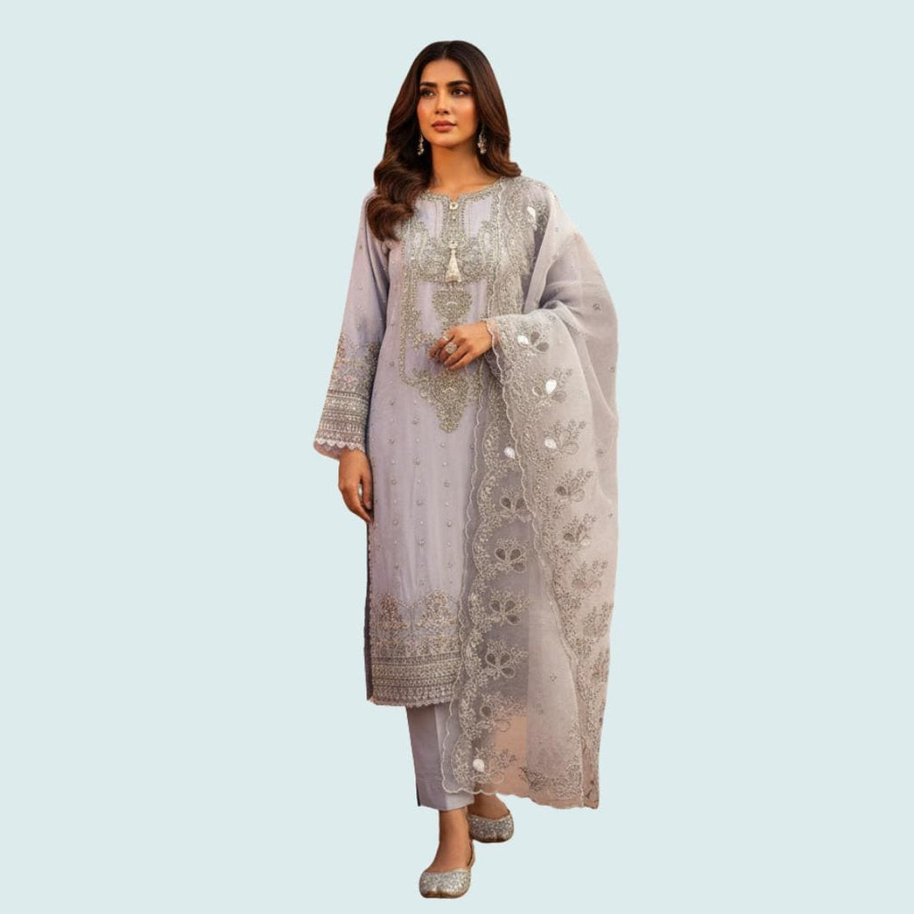Pakistani Chiffon 3 Piece Suit | Embroidered Shirt with Organza Dupatta | Ready to Wear Salwar Kameez for Women