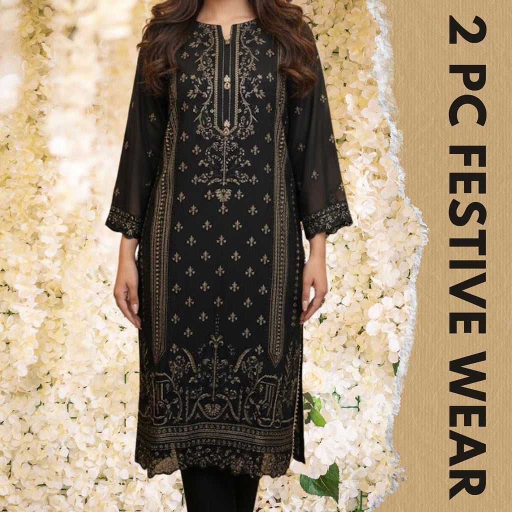 2 Pc Black Embroidered Chiffon Formal Wedding Suit | Pakistani Wedding Dress | Luxury Sequin Outfit | Festive Wear