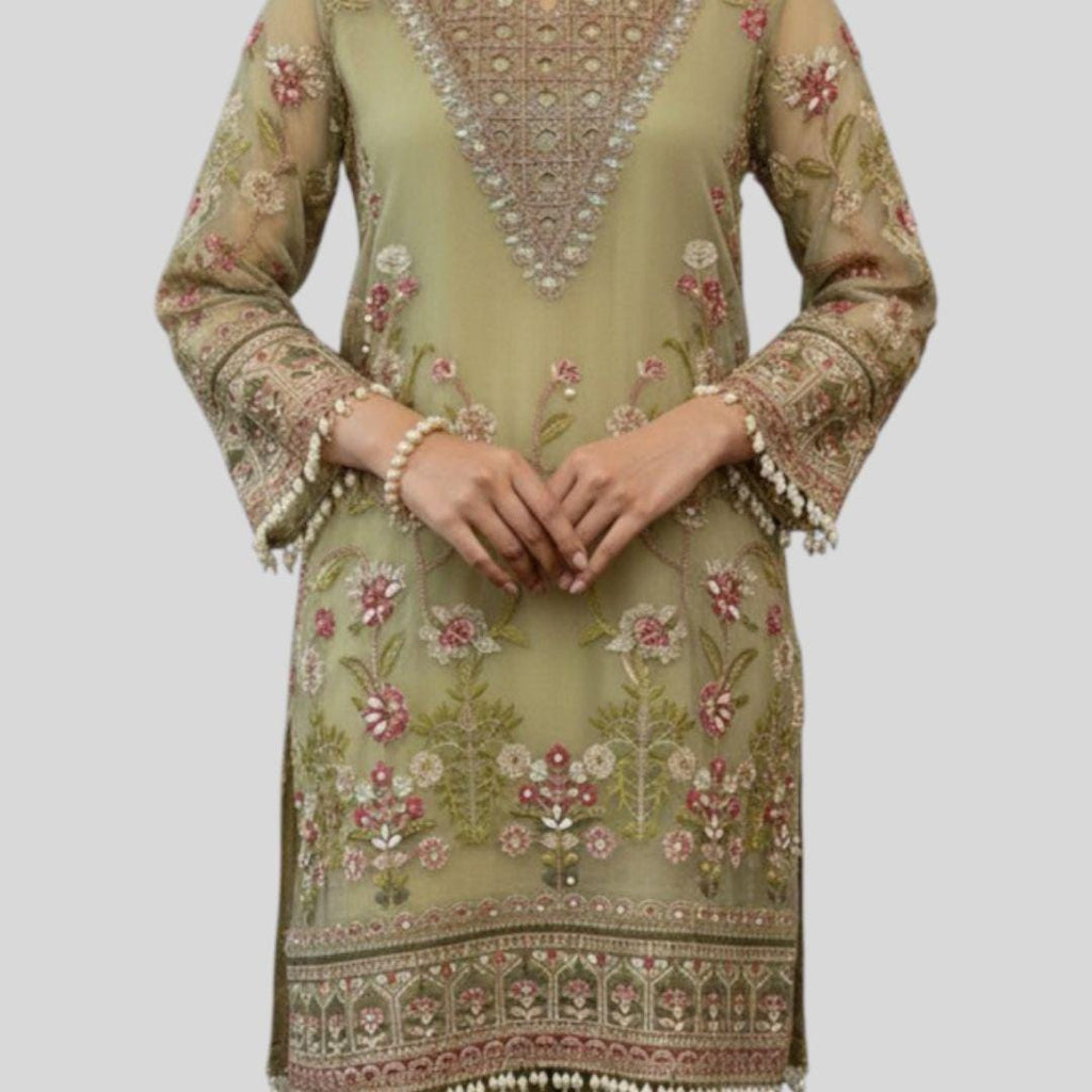 Sage Green Embroidered Pakistani 3 Piece Suit – Luxury Salwar Kameez with Dupatta – Eid Outfit, Wedding Guest Dress