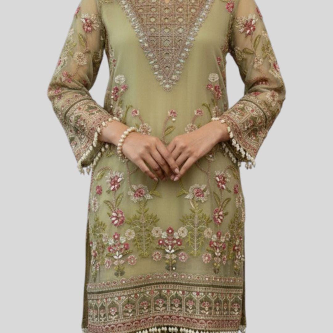 Sage Green Embroidered Pakistani 3 Piece Suit – Luxury Salwar Kameez with Dupatta – Eid Outfit, Wedding Guest Dress
