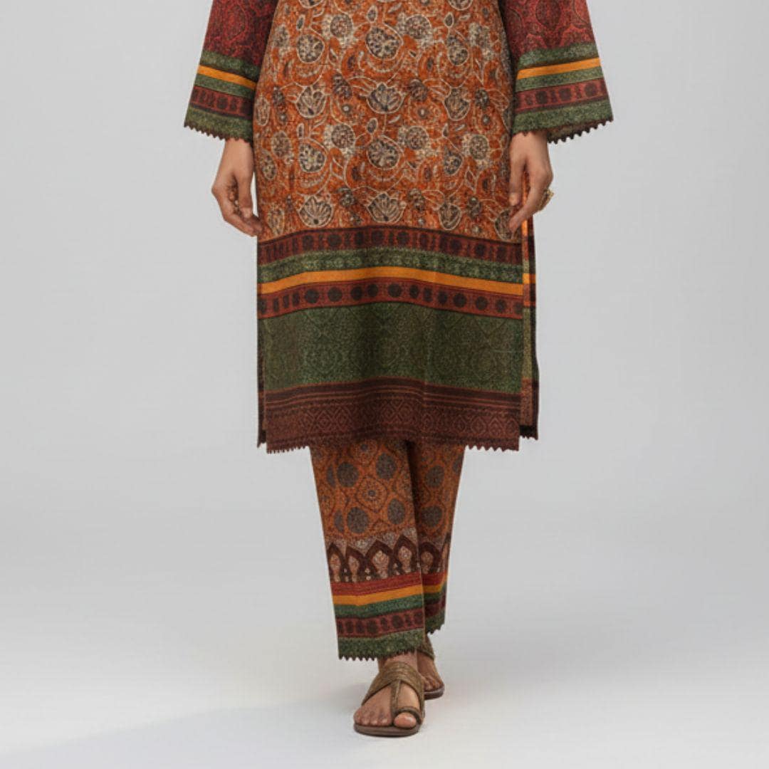 Rust Printed Pakistani 2 Piece Suit for Women – Traditional Salwar Kameez | Ethnic Indian Dress, Eid Outfit