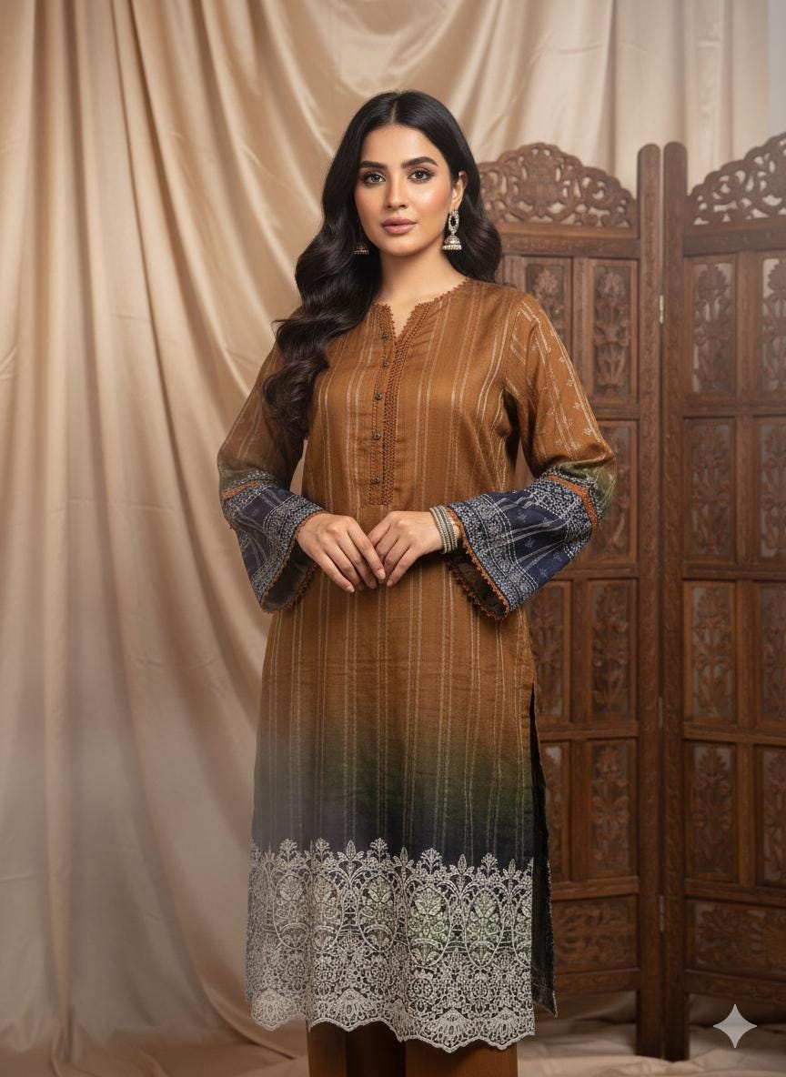 Brown Ombre Pakistani 3 Piece Suit for Women | Embroidered Kurta with Dupatta & Trousers | South Asian Formal Wear Canada