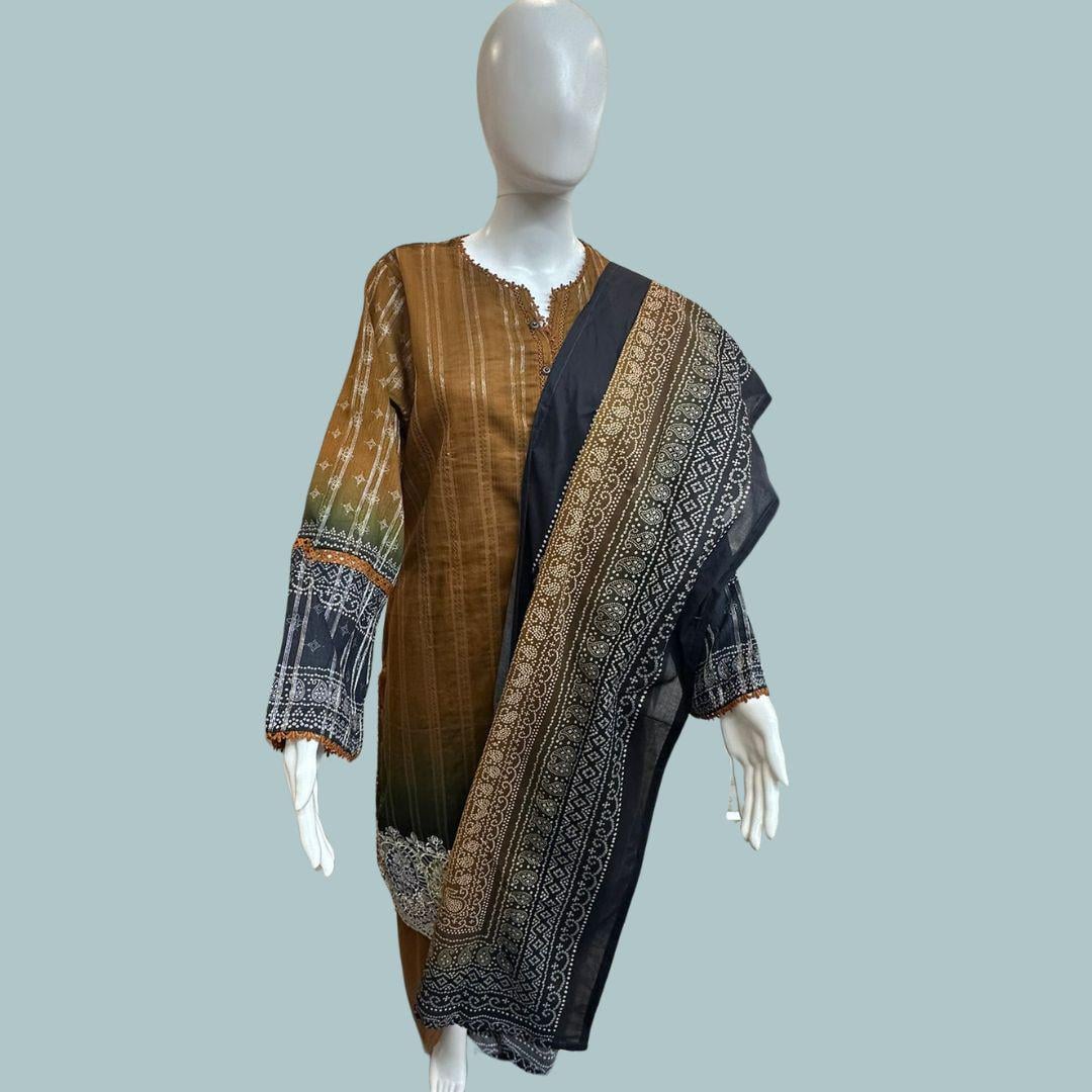 Brown Ombre Pakistani 3 Piece Suit for Women | Embroidered Kurta with Dupatta & Trousers | South Asian Formal Wear Canada