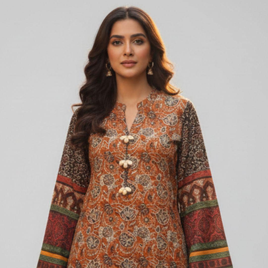 Rust Printed Pakistani 2 Piece Suit for Women – Traditional Salwar Kameez | Ethnic Indian Dress, Eid Outfit