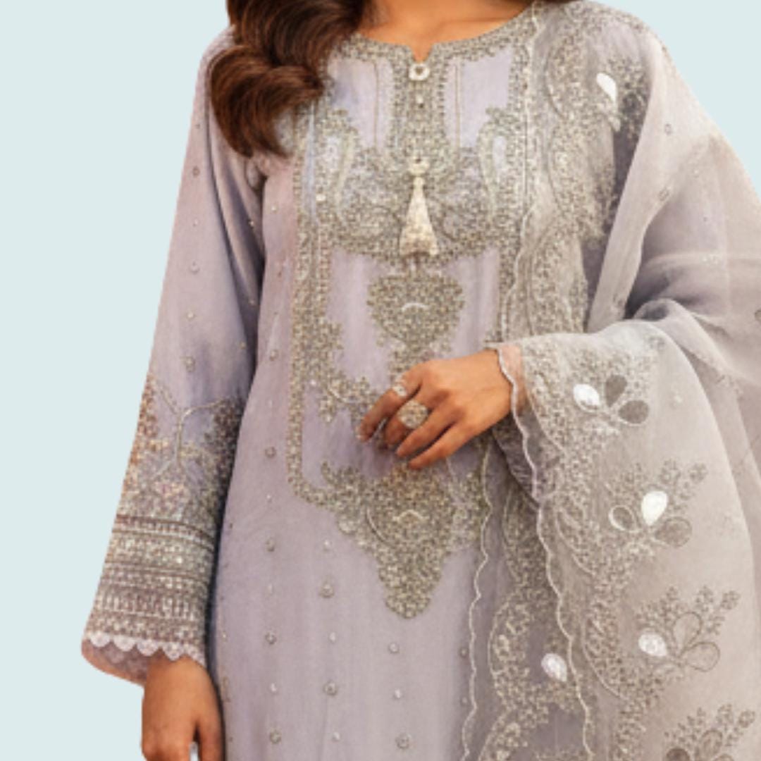 Pakistani Chiffon 3 Piece Suit | Embroidered Shirt with Organza Dupatta | Ready to Wear Salwar Kameez for Women