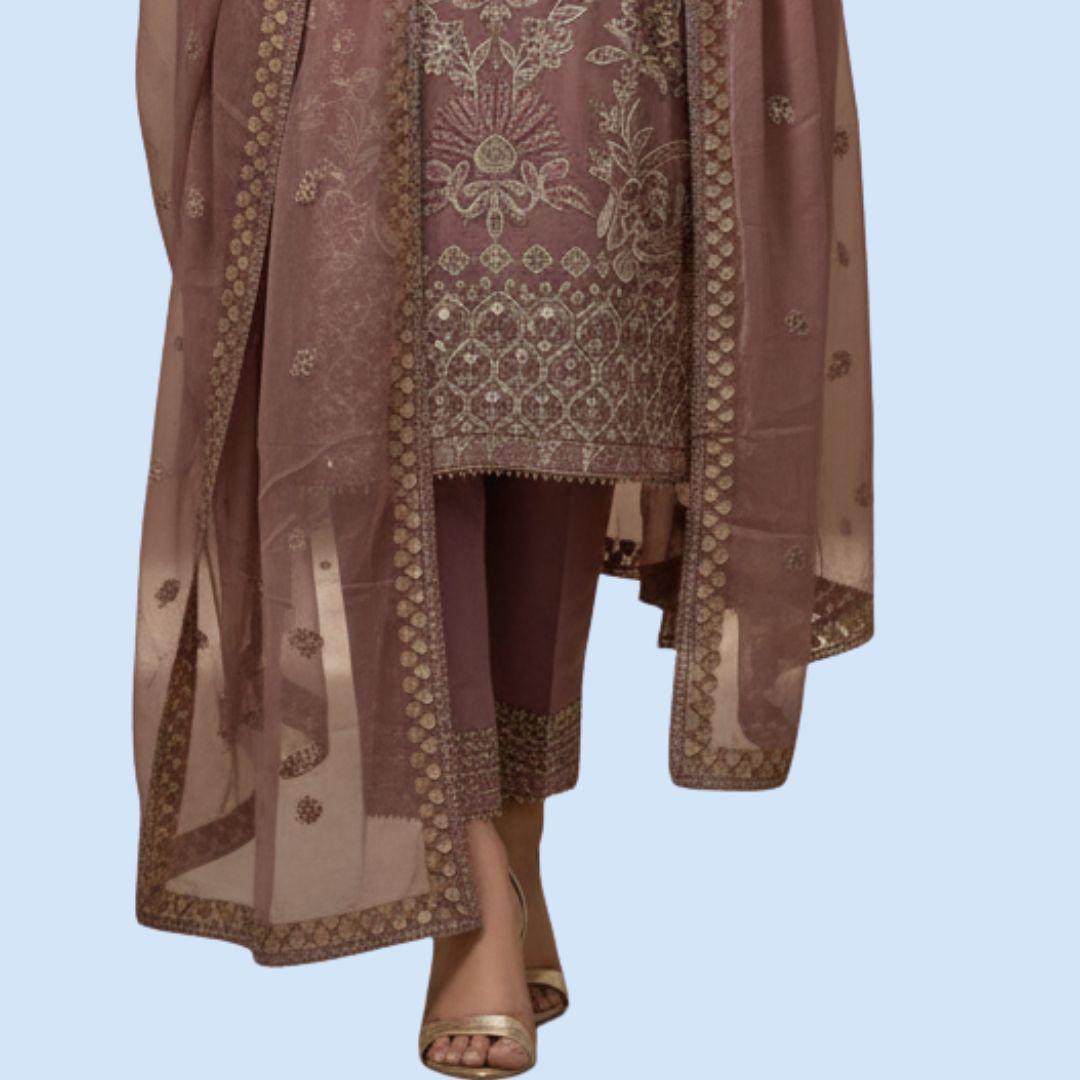 Tea Pink Chiffon 3 Piece Suit | Embroidered Shirt with Dupatta | Ready to Wear Pakistani Dress | Embroidered Formal Salwar Kameez for Women