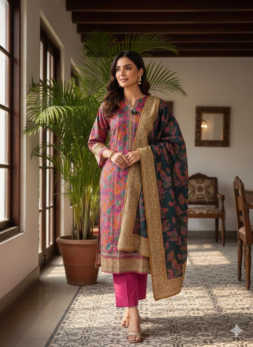 Brand New 3 Piece Suit Pink | Embroidered Shirt | Ready to Wear Pakistani Salwar Kameez for Women