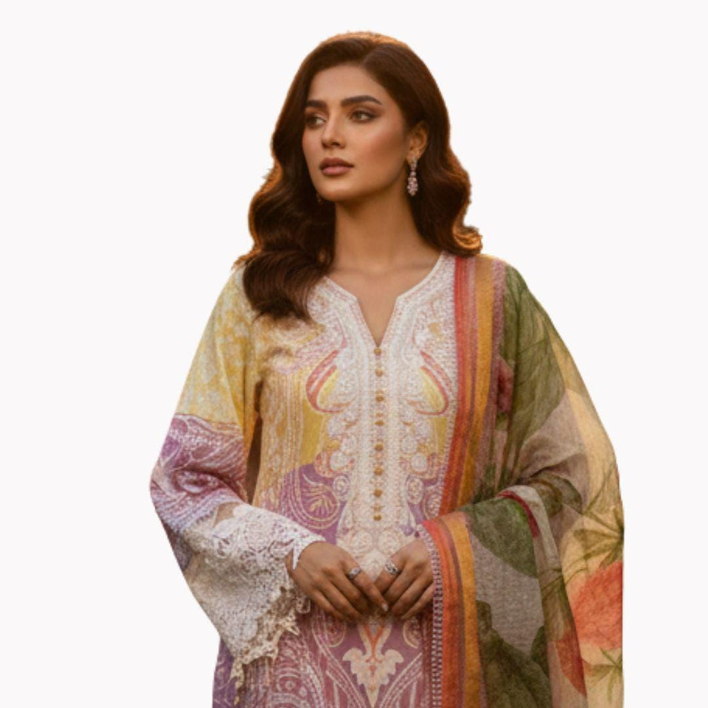Pastel Printed Pakistani 3 Piece Suit for Women – Floral Salwar Kameez with Dupatta – Eid Outfit, Indian Ethnic Wear